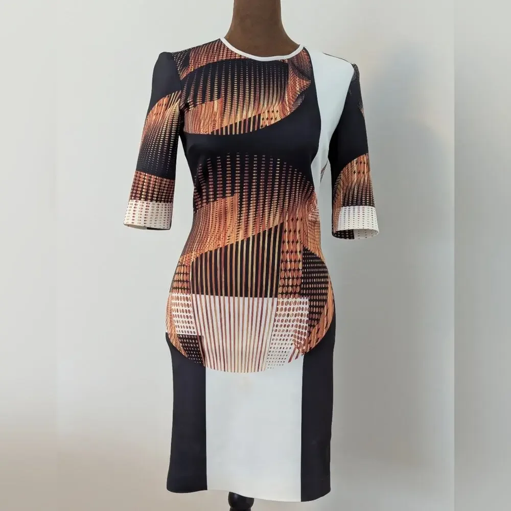 RARE Clover Canyon 2014 Archive Architectural Print Scuba Sheath Dress - S - Picture 2 of 11